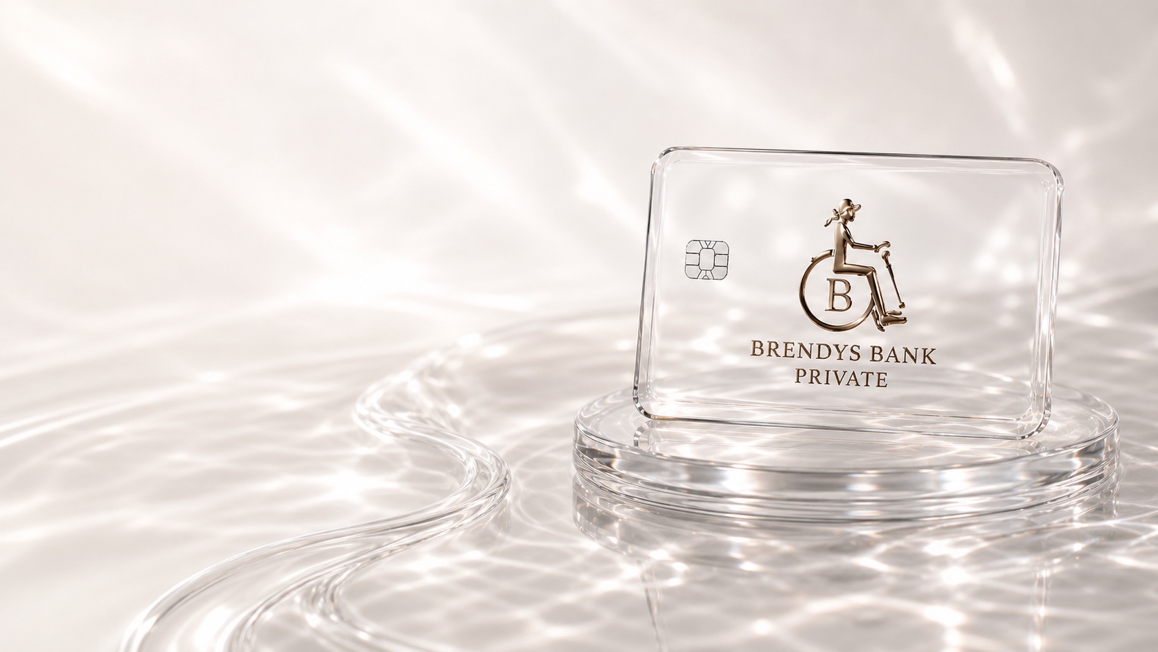 Прозрачная карта BRENDYS BANK PRIVATE на светлой стеклянной поверхности